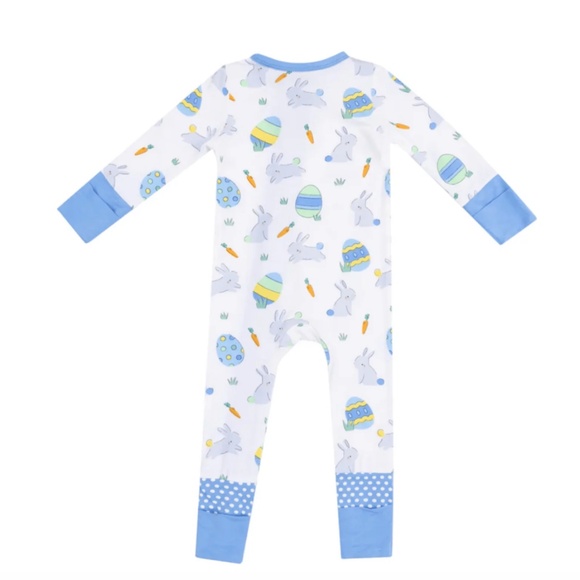 Angel Dear Baby 2 Way Zipper Bamboo Romper - Easter Bunnies Blue, 0-3M, Like New - Picture 2 of 5